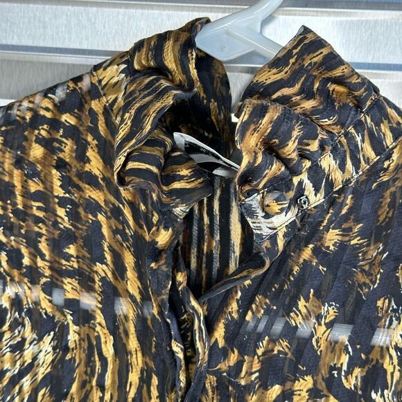 Adrianna Papell Animal Print Silk Ruffle Blouse 6 - Picture 3 of 7